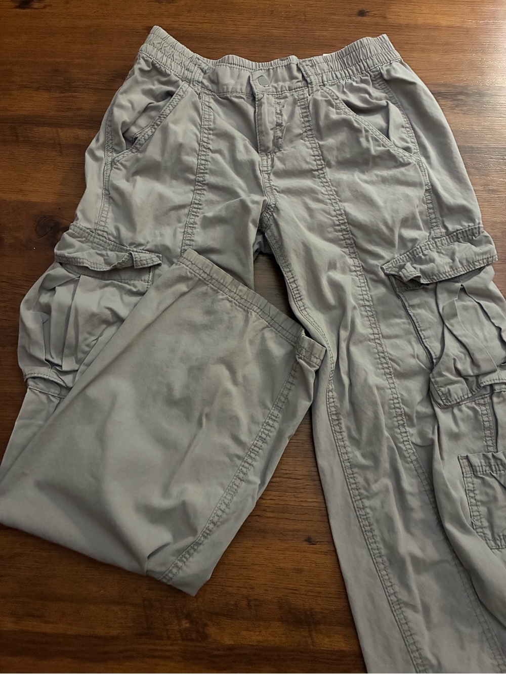 Womens light Gray Cargo Pants - Elastic Waist